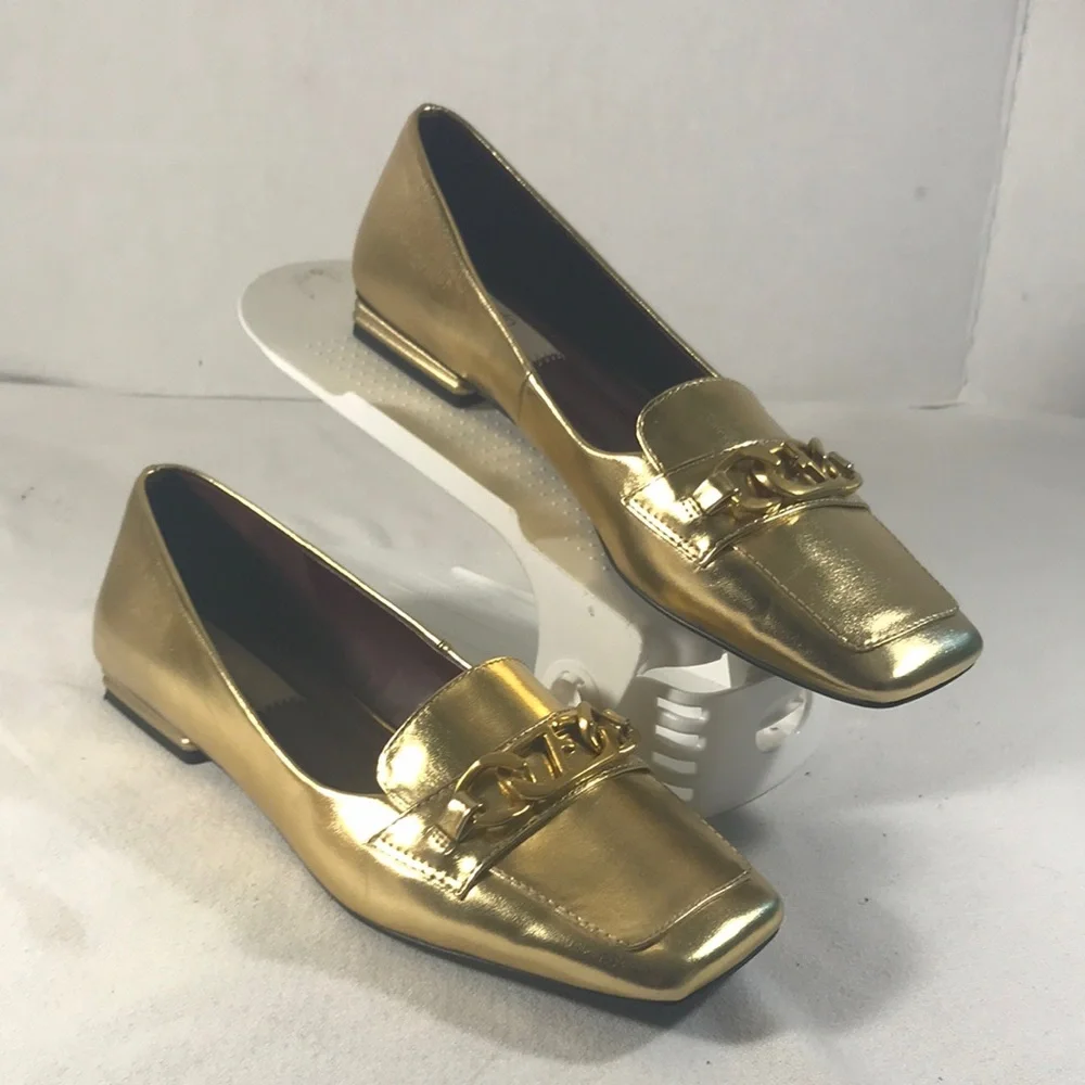 Franco Sarto Tiara Metallic Gold Women's Loafers With Sleek Chain